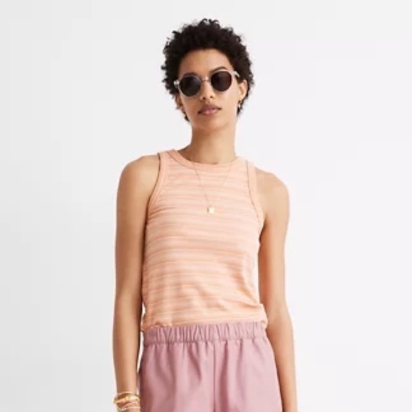 Madewell | NWT Peach Striped Ribbed Slim Fitted Basic Comfy Classic Tank Top - Picture 1 of 10